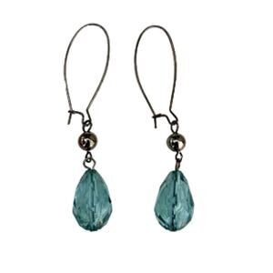 Faceted Blue Dangle Earrings Dark Kidney Earwire